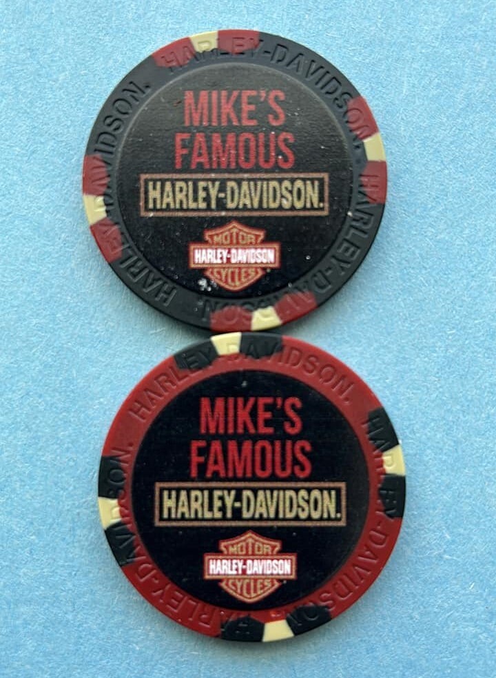 Set/2 Harley Davidson 120th Anniversary Poker Chip Mike's Famous in