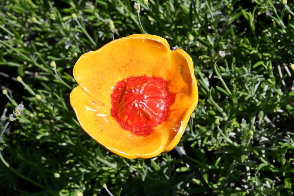 Keramik Gartendeko Blume Gartenstecker Blumenstab H45cm Midene Handgefertigt - Bild 4 von 4