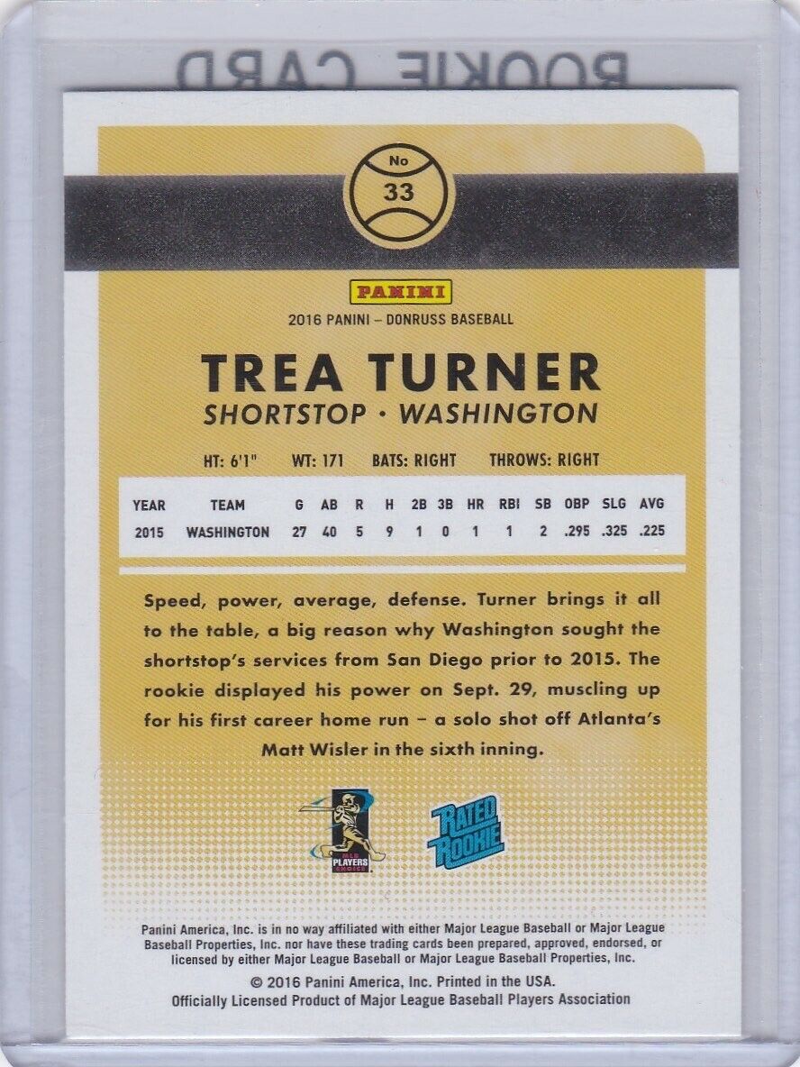 TREA TURNER RATED ROOKIE CARD Donruss WASHINGTON NATIONALS Baseball RC |  eBay