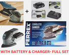 Ferrex 20V Cordless Palm Sander + 20V Battery + Charger Set- Power Tool New UK
