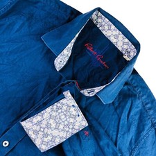 Robert Graham Men's 100 Cotton Flip Cuff Dress Shirt Paisley Blue XL