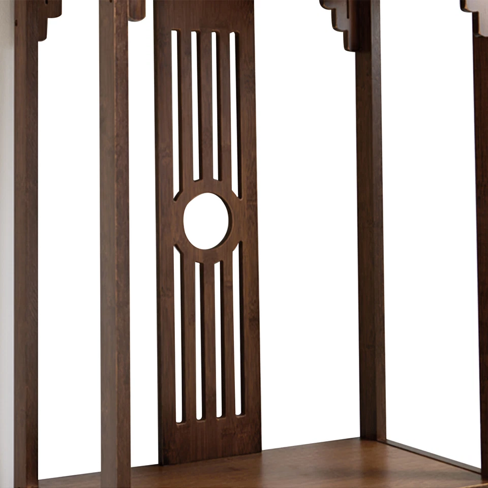 Mesa consola vintage de 2 niveles sofá mesa auxiliar mesa de entrada estante de bambú 100 libras Foto 4 de 4