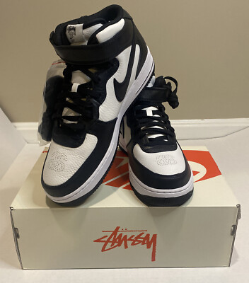 Nike Air Force 1  07 Mid SP x Stussy White Black Mens Size 9.5 DJ7840-002