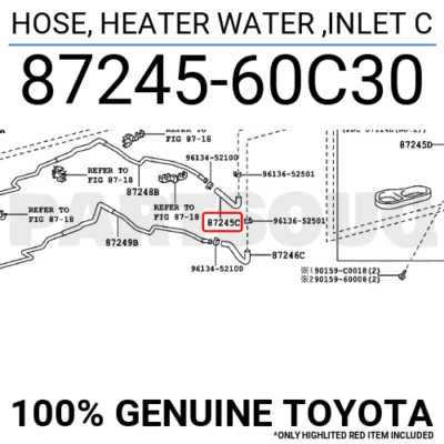 8724560C30 Genuine Toyota HOSE, HEATER WATER ,INLET C 87245-60C30