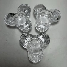 3 Simon Pearce Art Glass Candle Holders Votive Leaf Clover Shape Signed Heavy