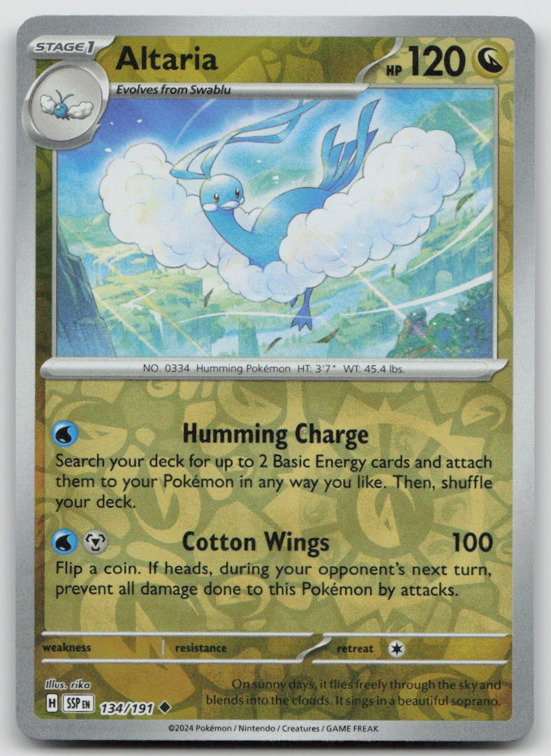 Altaria 134/191 Uncommon Surging Sparks Pokemon Reverse Holo NM