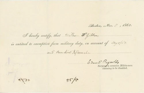 Edward Reynolds – Civil War Surgeon – Signed 1862 Military Exemption Document