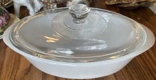 glasbake vintage Covered Milk Glass Dish