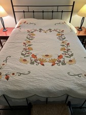 Handmade Full Floral Appliqu Cotton Quilt White Yellow Orange Green Quilted