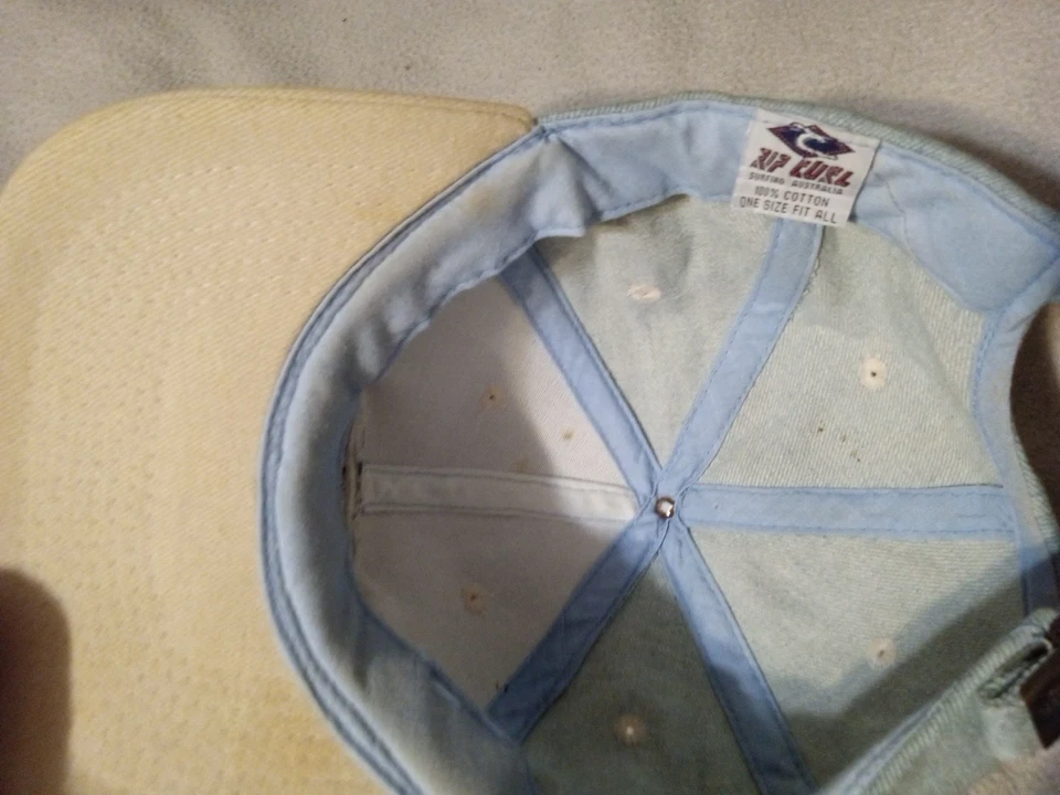 Vintage Rip Curl Hat Snapback Cap Mens Beige Denim Surfing USA  - Image 3 of 4
