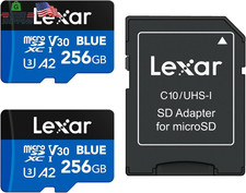 Lexar 256GB 2 Pack Blue Micro SD Card up to 160Mb/S, Microsdxc UHS-I Memory Card