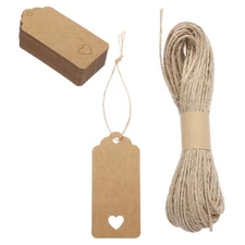 Hollow Heart Price Hang Tag 3.7 x 1.8 Inch Brown with Nylon String 100 Set