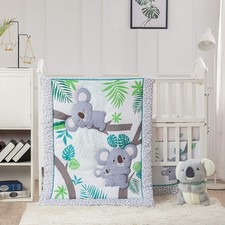 Baby Koala Nursery Crib Bedding Set, 3 Piece Standard Size Crib Set, Grey and...