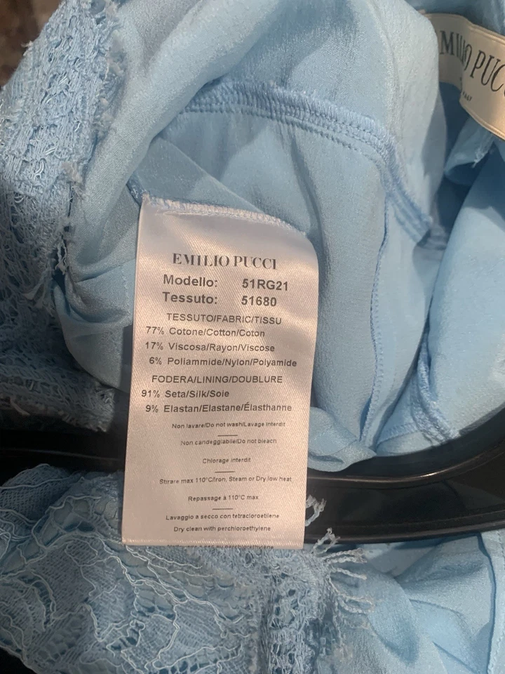 EMILIO PUCCI 51RG21 Sleeveless Floral Lace Mini Dress Silk Lined blue I46 Us12 L - Image 4 of 4