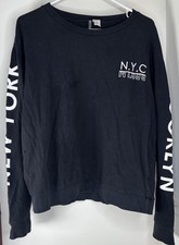 H M Divided Women's XL Black Crewneck Sweatshirt NYC Brooklyn Sleeve Graphic Top