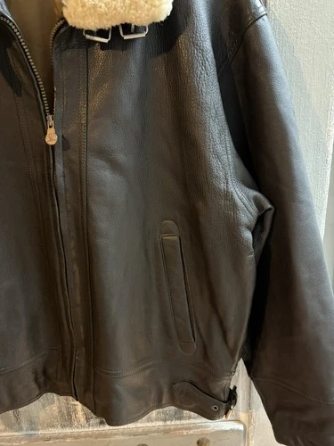 Vintage Perry Ellis Aviator Leather Jacket Mens Large sheepskin Collar image 5