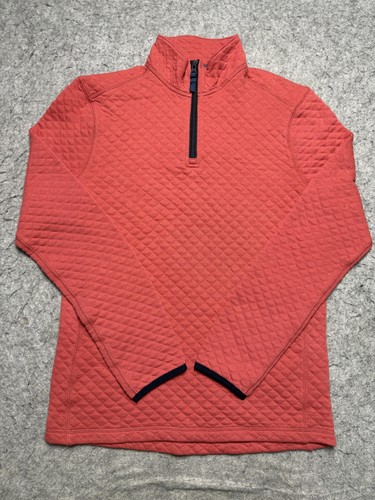 J Crew Pullover Uomo XS Rosso Autentico Pile Mezza Zip Trapuntato Felpa ORE - Foto 2 di 10