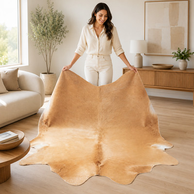 NATURAL BEIGE REAL Cowhide XL Rug Hide Carpet Skin Leather Upholstery Preferred