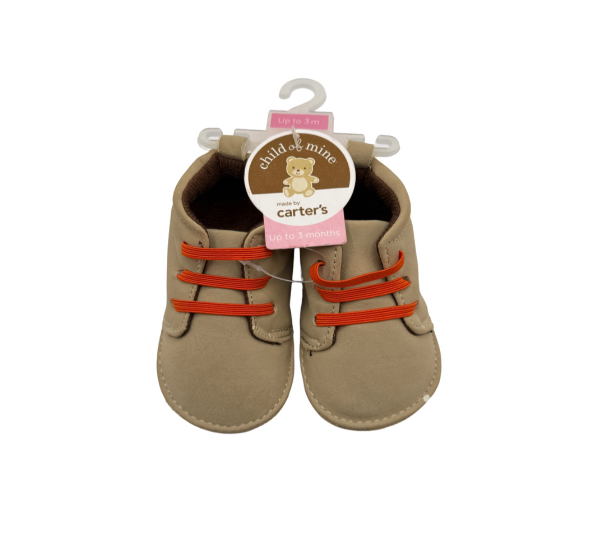 Up To 3m Tan Crib Booties Soft Sole Orange Lace