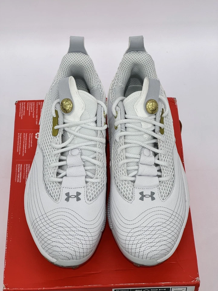 Under Armour UA Harper 7 Low ST Mens Baseball Cleats Metal White Gold Sz 9.5 NIB - Image 4 of 4
