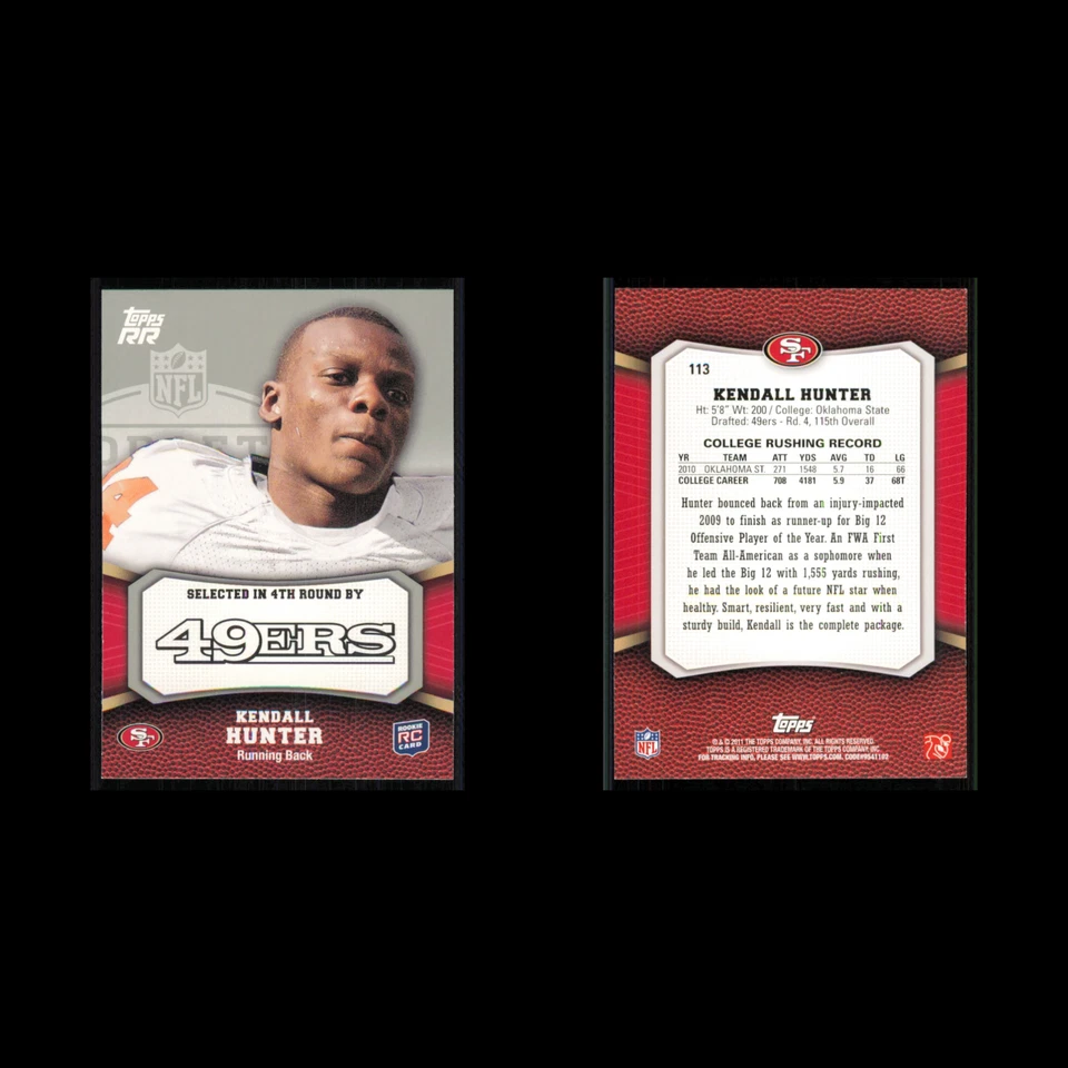 Kendall Hunter Rookie #113 2011 Topps Rising Rookies San Francisco 49ers Card NM - Image 3 of 3