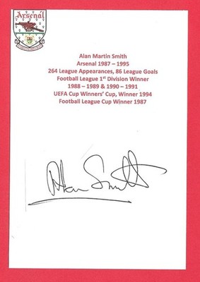 ALAN SMITH ARSENAL FC 1987-95 ENGLAND INT ORIGINAL HANDSIGNIERTE KARTE