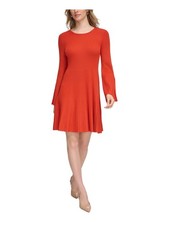 CALVIN KLEIN Womens Orange Slit Sleeves Bell Sleeve Sweater Dress L
