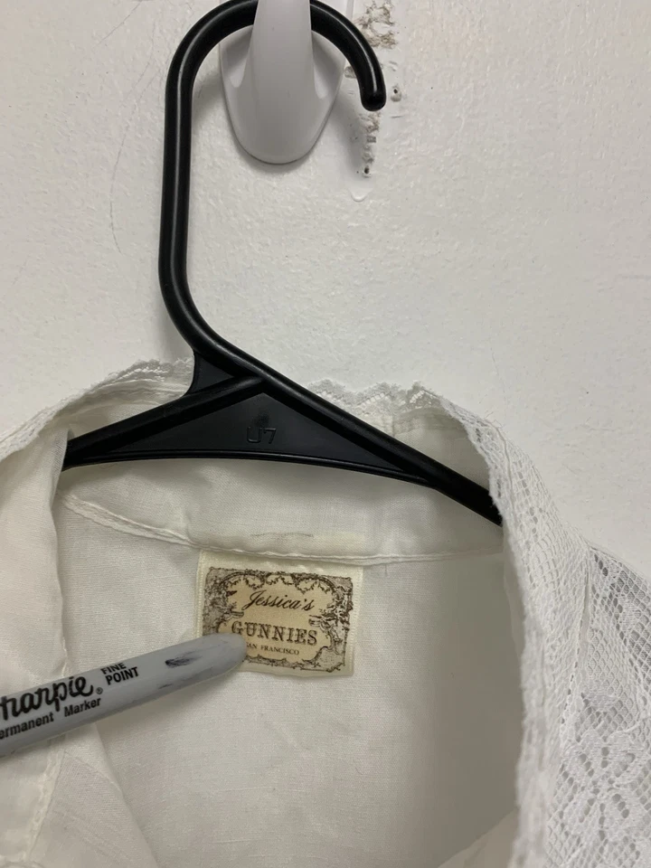 Blusa Victoriana Gunne Sax De Colección S/M Romántica Encaje Volantes Marfil Crepé Foto 3 de 4