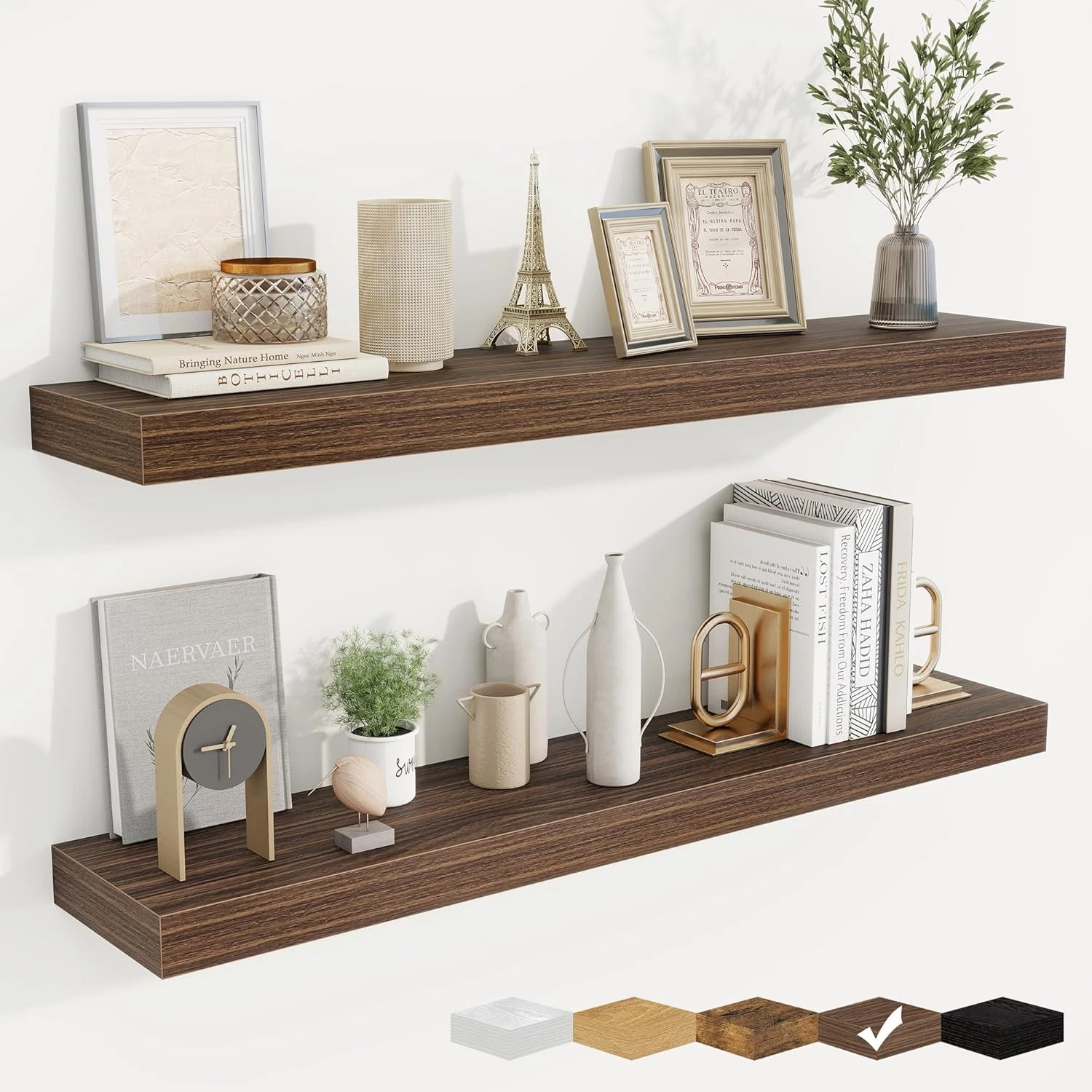 Stylish 40" Walnut Floating Shelves - Set of 2 for Home Storage & Decor