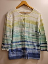 Christopher  Banks Women's Blue Green Abstract Watercolor Cardigan Sweater Sz M