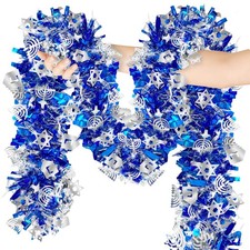 50ft Hanukkah Tinsel Garland, Decorations with Dreidel Star Bule
