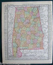 Alabama State Antique 1898 Graphic Illustration Map Atlas Print