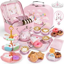 Tea Party Set for Little Girls, 49PCS Princess Tea Time Toys Including Dream