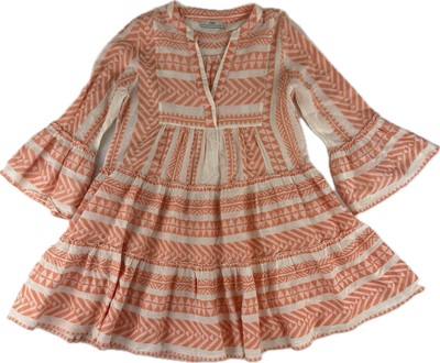 Devotion Twins Dress Womens Small Orange Peach Ella Embroidered Tunic Tiered