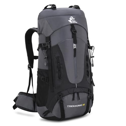 60L Waterproof Hiking Backpack with Rain Cover - Large Capacity Gray Camping Pack