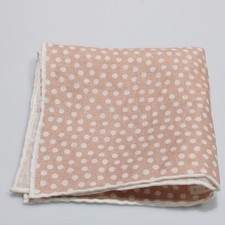 Robert Jensen NWOT 100 Linen Pocket Square In Beige with White Polka Dots