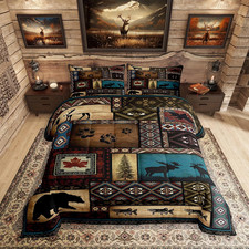 Rustic Cabin Lodge King Comforter Set - Bear Deer Aztec Farmhouse Decor