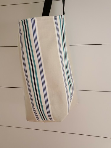 Car Trash Litter Bag Reuseable Gift Bag Stripes Navy Teal Cream White - Picture 2 of 7