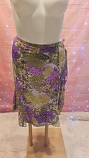 Norton Mcnaughton Midi A-Line Skirt Women Size 12 Floral Purple Tie Polyester
