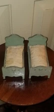 PR. ANTIQUE STROMBECKER DOLLHOUSE MINIATURE PAINTED TWIN BEDS GREEN