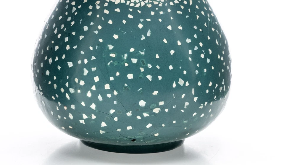 Jarrón usado Maitland Smith laca estilo cáscara de huevo mosaico 14x6 pulgadas 1 lb desgaste visible Foto 4 de 4