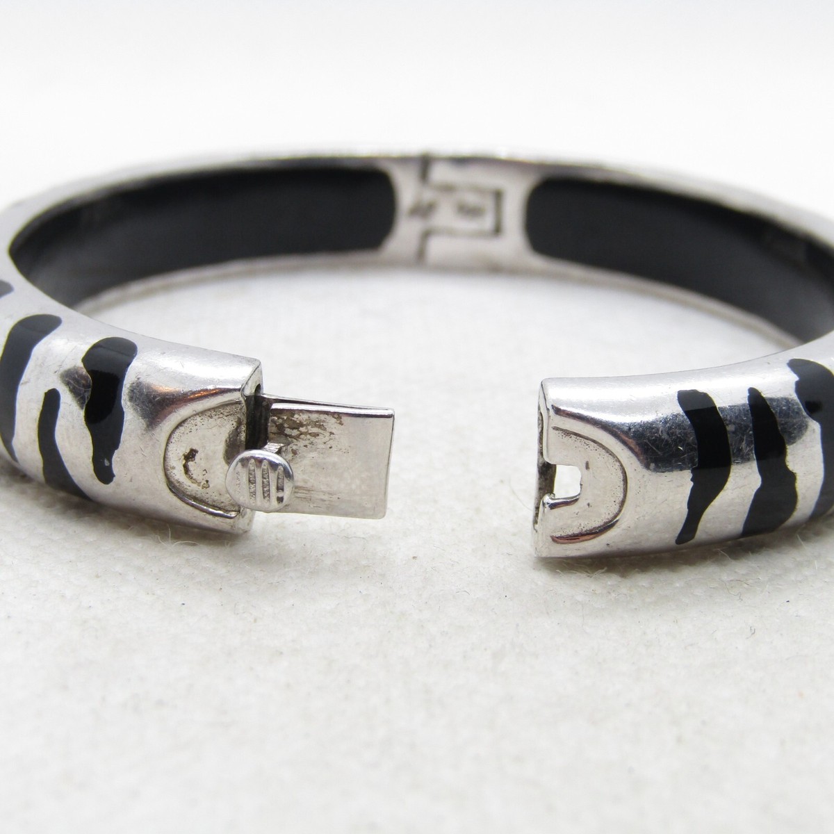 Beautiful AP Sterling Silver 925 Black Enamel Zebra Inspired