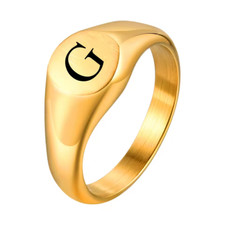 Customized Initial Name Letter Ring Jewelry Engraved Stainless Steel Band Gold