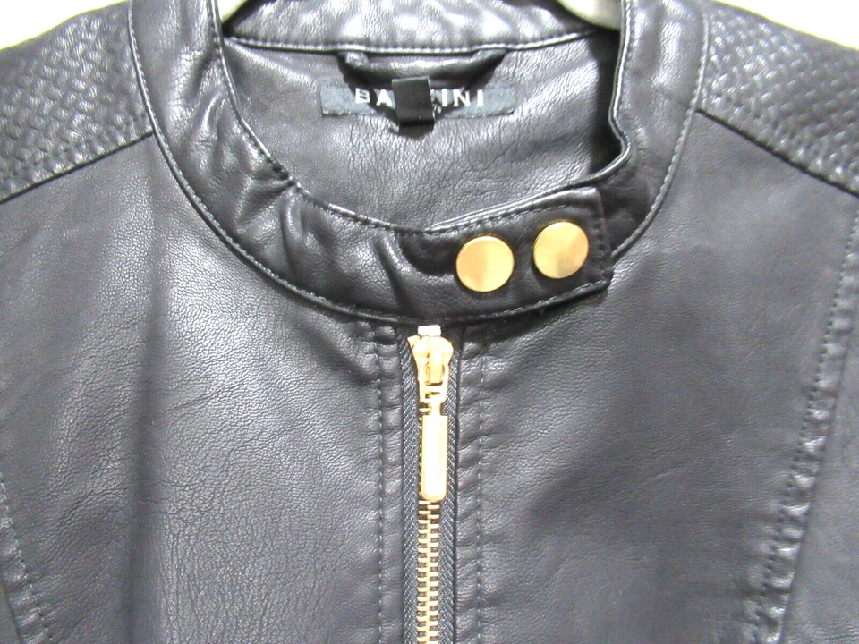 Chaqueta corta de motociclista Baccini talla grande de cuero sintético negro Foto 3 de 4