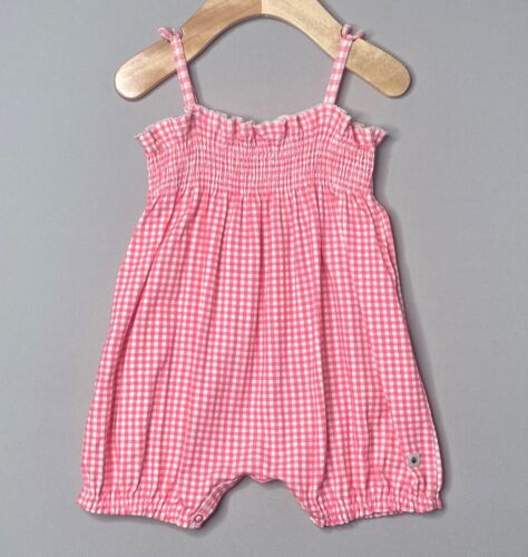 PETIT BATEAU Baby Girls 12 Mo Pink & White Gingham Check Ruffled Romper 74 cm - Picture 1 of 4