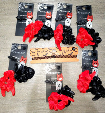 womens LARGE LOT HALLOWEEN HAIR TIES BARRETTES CHOKER RED BLACK DEVIL GHOST BAT
