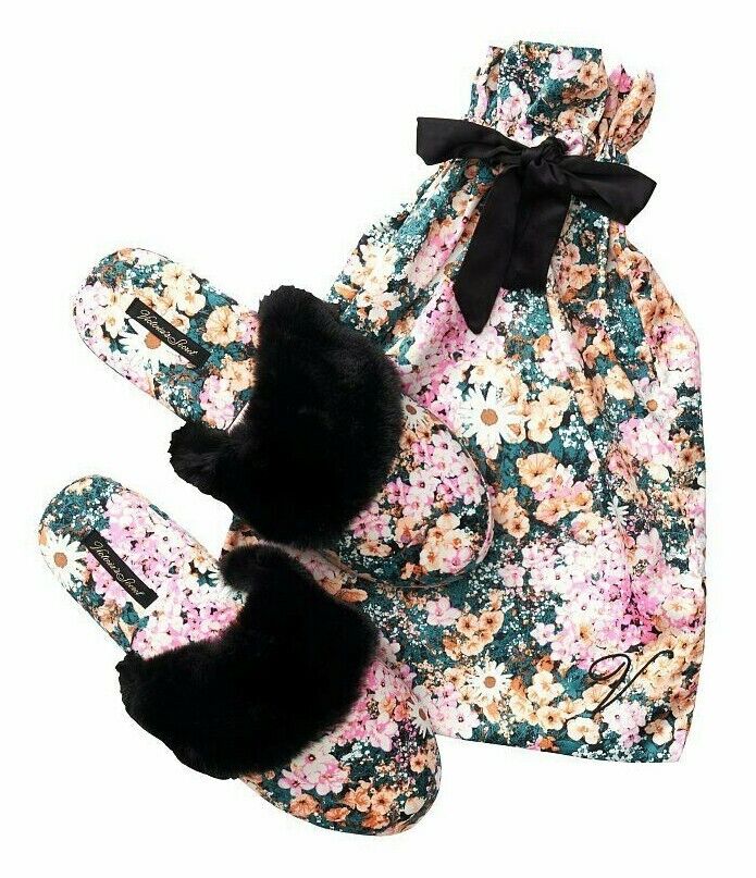 Victoria's Secret zapatillas satén flores suave cómodo pantuflas casa ¡Nuevo!