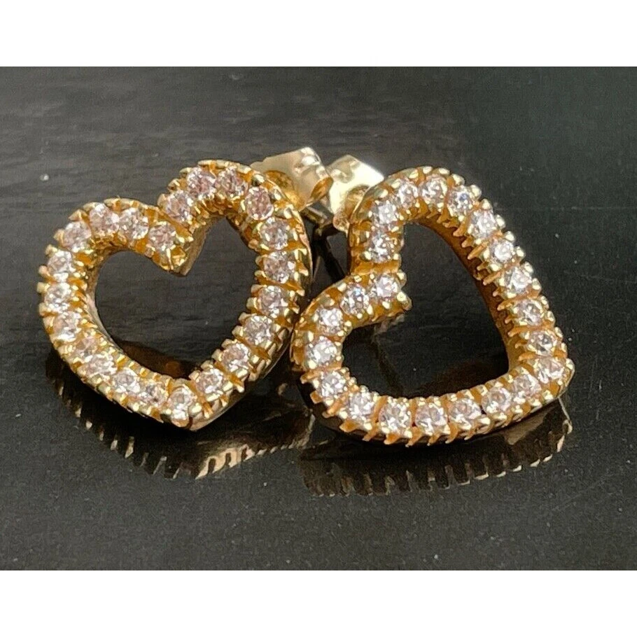 PENDIENTES CORAZÓN ORO AMARILLO 14K DIAMONIQUE CIRCONITA CÚBICA Foto 3 de 4