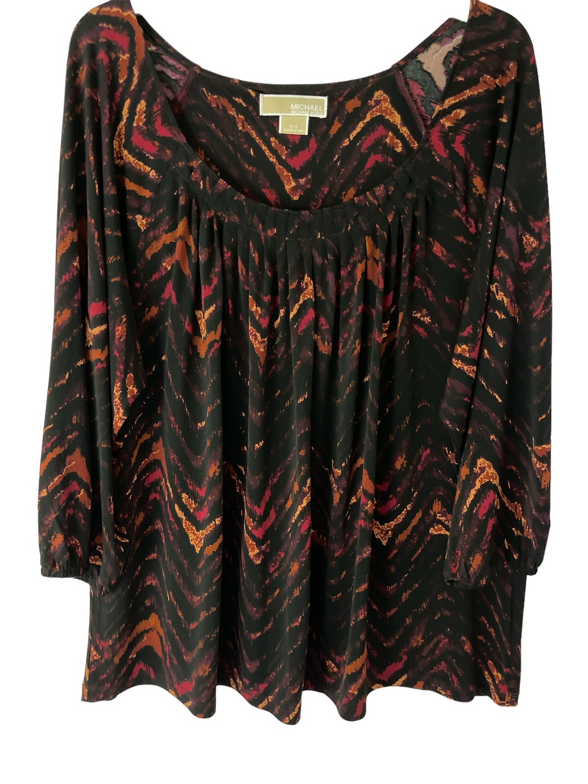 Michael Kors Women Top Size XL Black Stretchy Elastic Scoop Neck 3/4 Sleeves