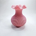 FENTON Satin Glass Vase Frosted Pink  Drapery Ruffled Approx 8"H x 5.5" W